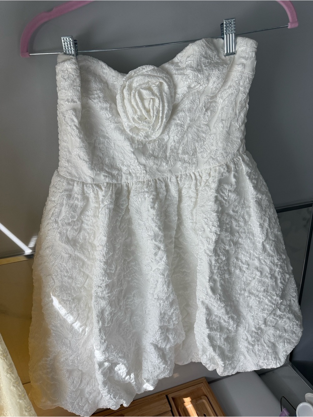 TCEC White Strapless Bubble Mini Dress